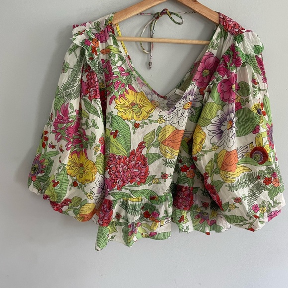 Love The Label Mitzie Floral Blouse Ruffle Balloon Sleeve V-Neck Women’s Sz L - Picture 4 of 6